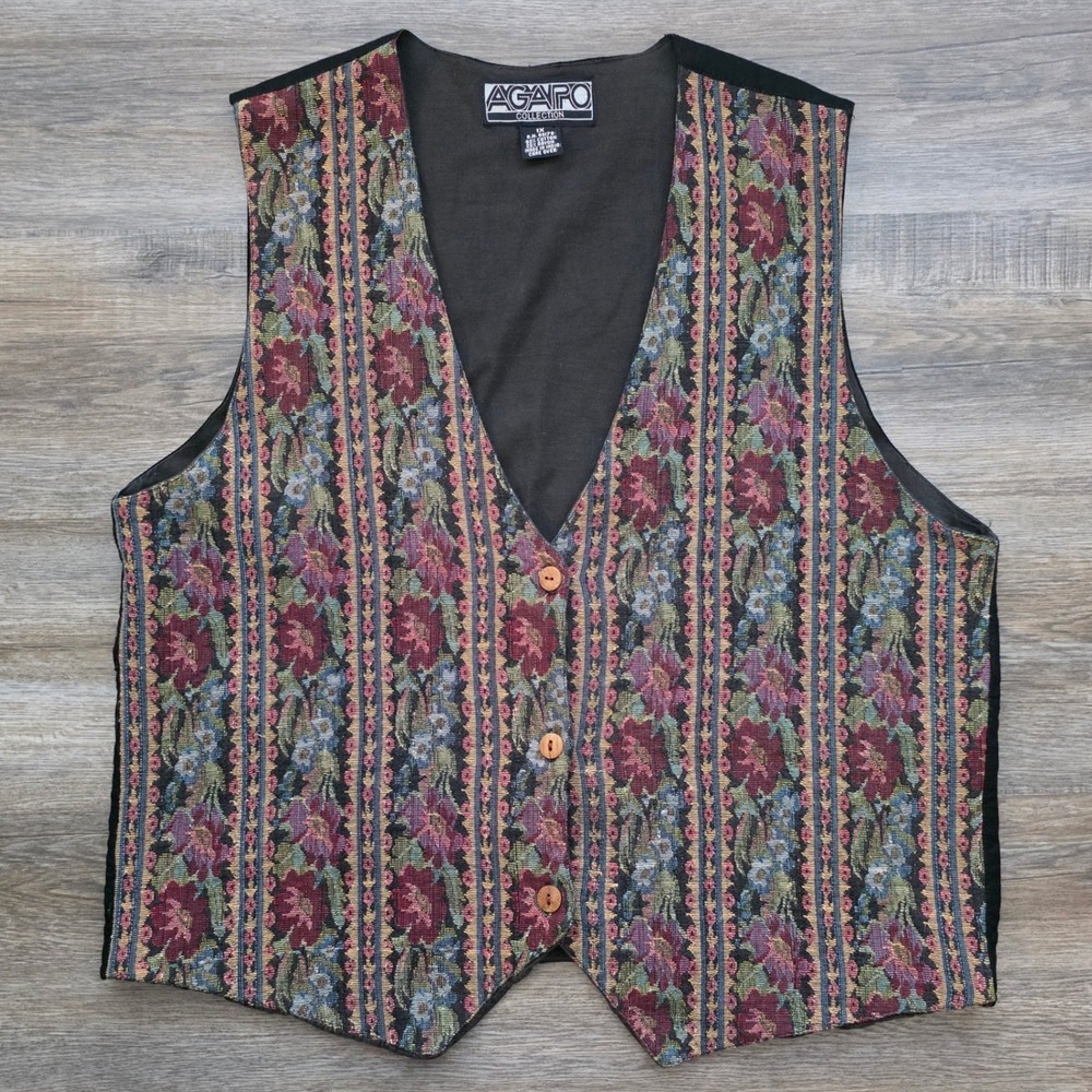 Vintage Agapo Floral Tapestry Vest Women Boho 90s Cottagecore Large <3